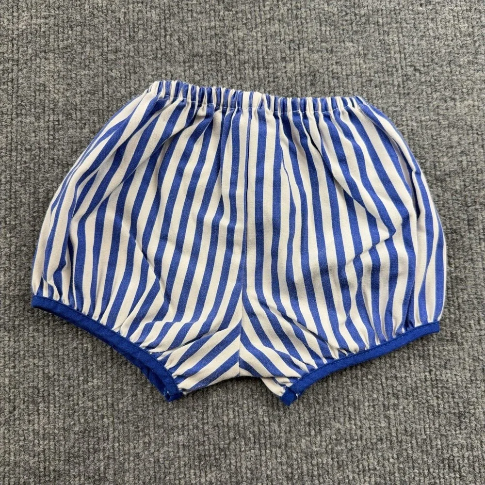 VTG Polka Dot Outfit Set Girls 18-24M White Blue Top Shorts 2 Piece Bow Stripe